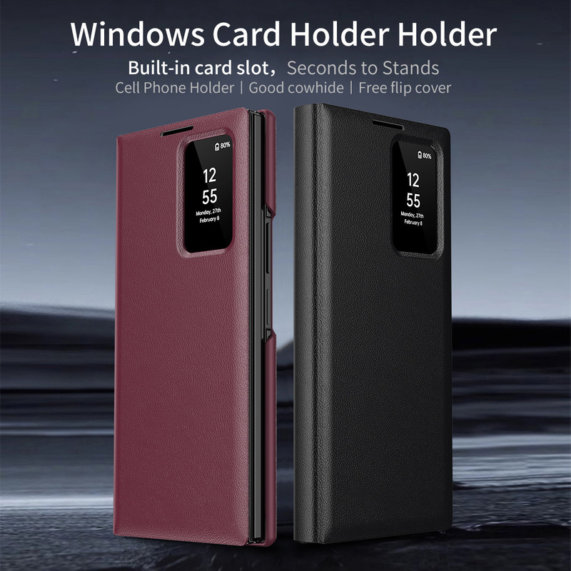 Suitable for Samsung Fold8/7 Phone Case Z Trifold Flip-Free 6/5 Smart Sleep 4/3 Window Leather Case