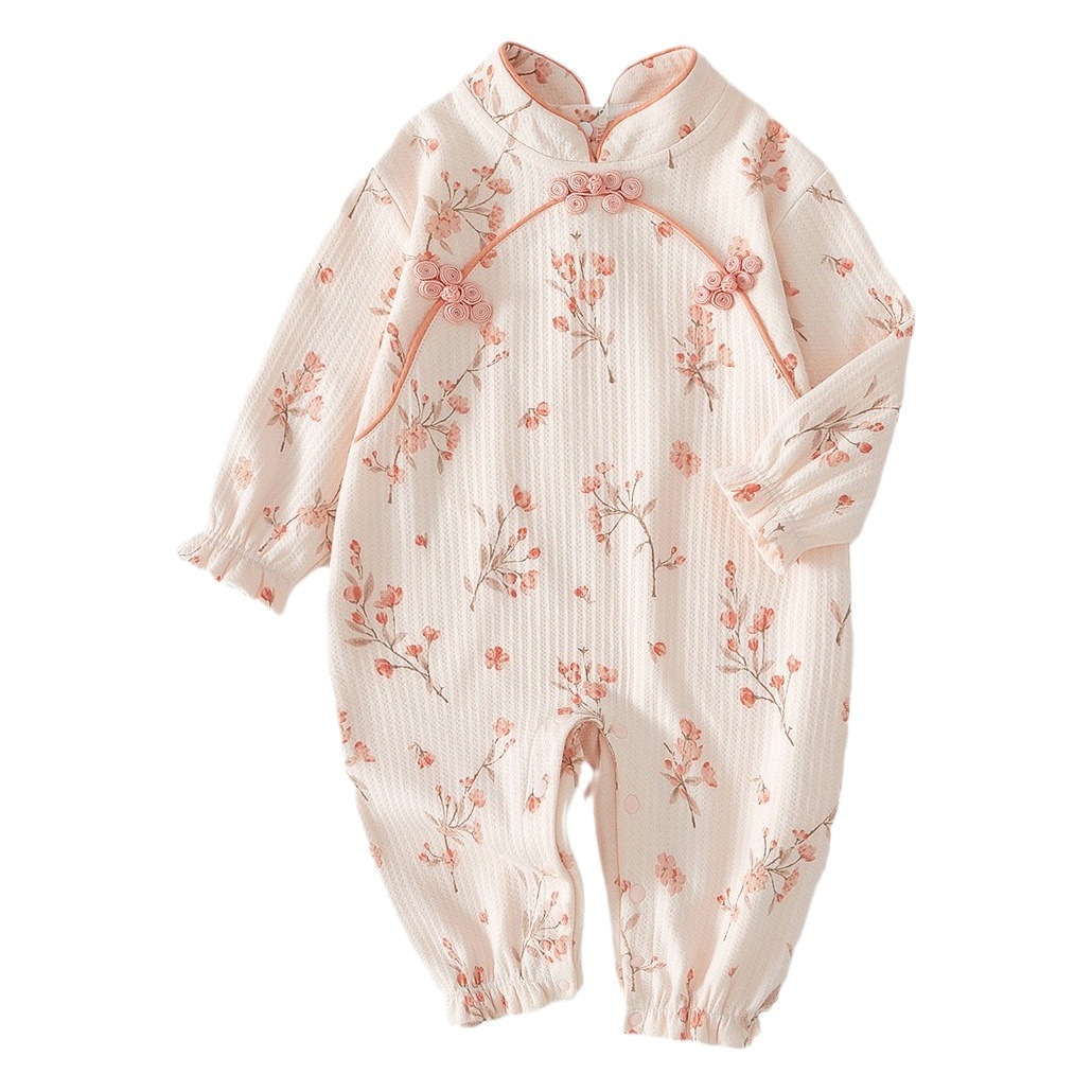 Mono de bebé primavera y otoño mameluco de algodón puro nuevo estilo chino estilo occidental ropa de bebé niña de un mes de edad mameluco de salida