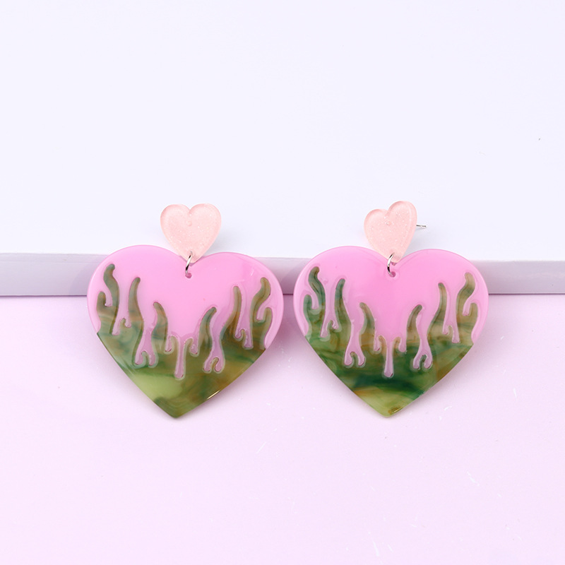 Heart Shape Pattern Fashion Heart Shape Acetic Acid Sheets Drop Earrings