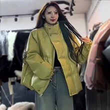 感洋气加厚保暖立领棉服外套女冬季小个子时尚减龄PU皮面包服