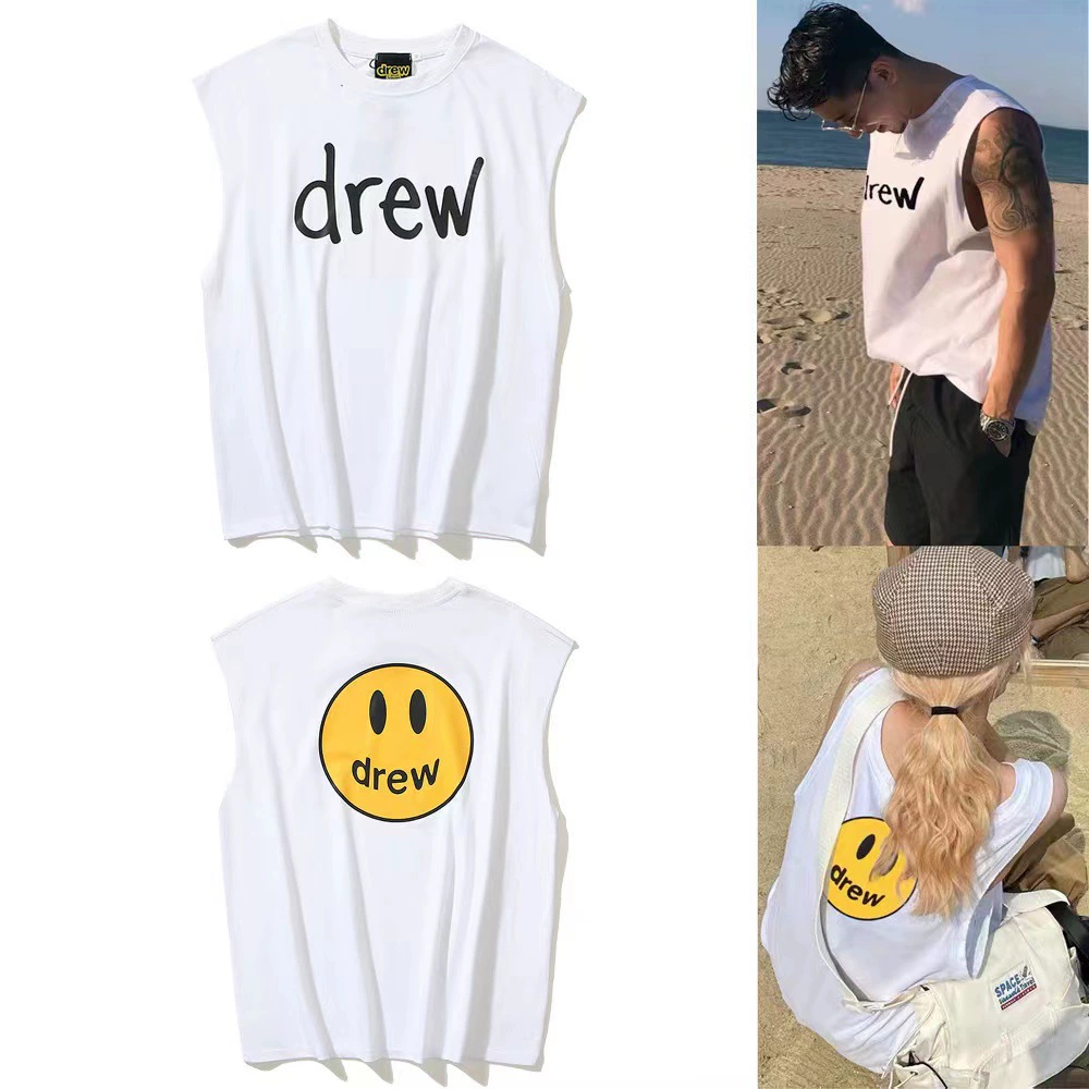 23S трансграничный европейский и американский модный бренд DREW смайлик Джастин Бибер Мужская и женская пара High Street футболка без рукавов
