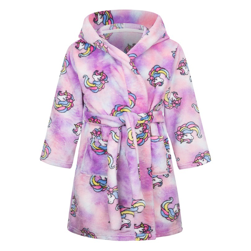 Amazon European and American Flame-Retardant Children's Bathrobe Hooded Flannel Cartoon Print Home Clothes Children's Nightgown Pajamas Factory
