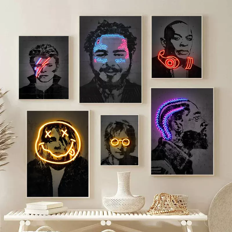 霓虹说唱明星画芯装饰画艺术帆布抽象画现代客厅壁画跨境热销挂画