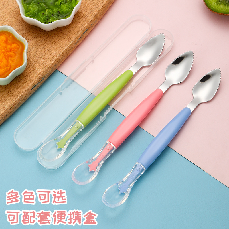Excellent Double-Headed Mud Scraper Baby Food Supplement Spoon Fruit Mud Scraper Silicone Soft Spoon Kidsren's Feeding Tableware