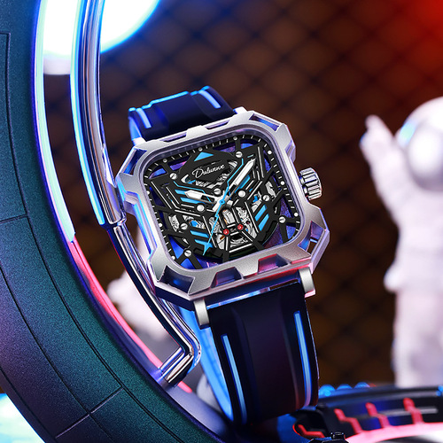 New concept of fully automatic mechanical watch, fully transparent diamond-shaped waterproof powerful luminous fashion trend men's watch