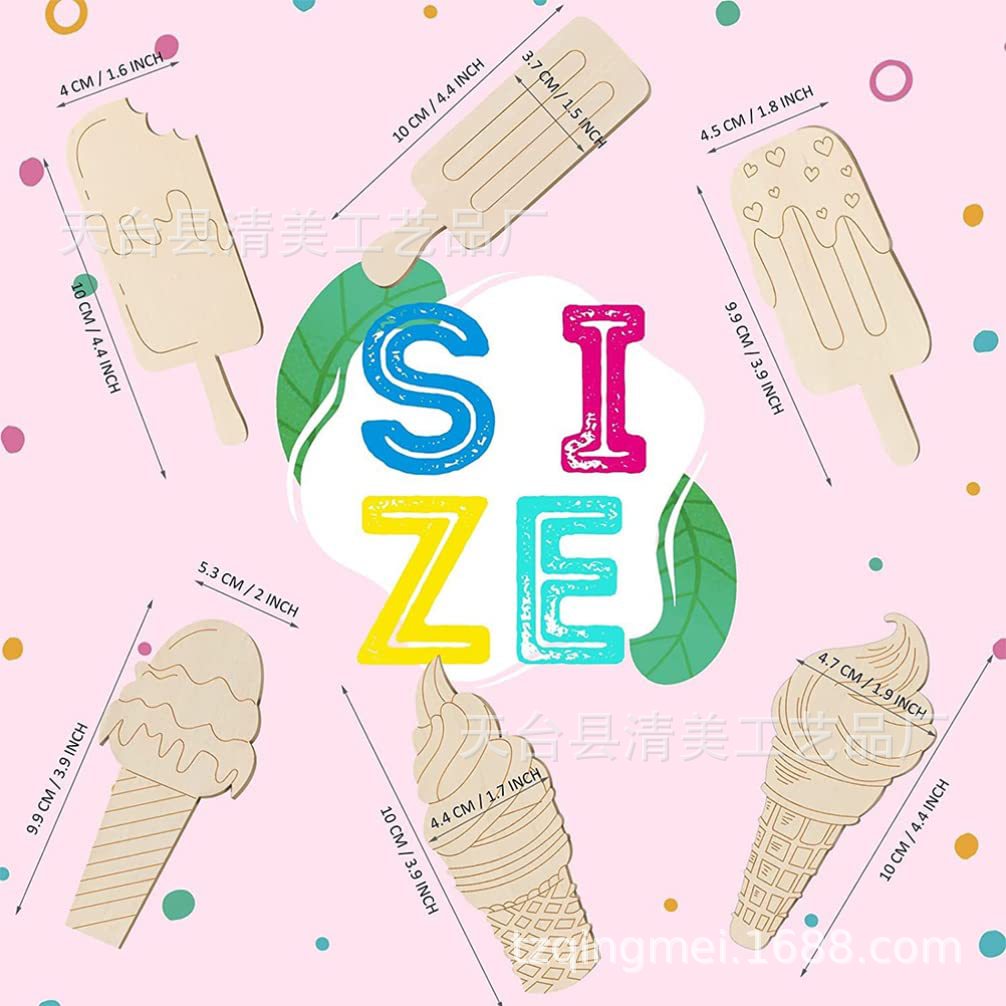 6 verano DIY inacabado pintura infantil helado artesanía astilla de madera en blanco graffiti Tarjeta de madera helado