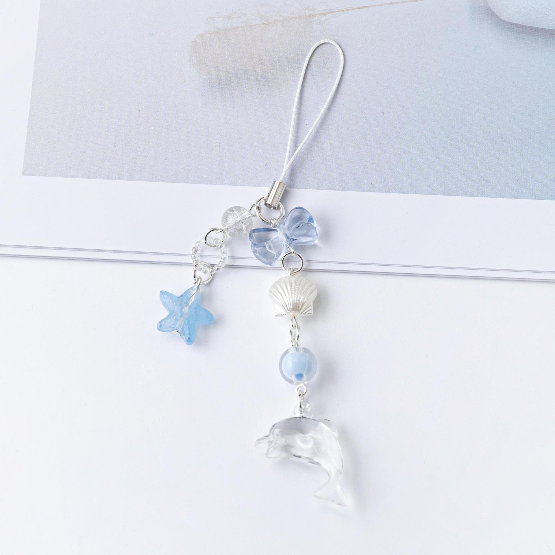 European And American Cross-border Sweet Style Ocean Star Pendant Keychain Dolphin Pearl Phone Chain Accessory For Girls_voghion.com