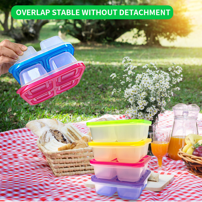 Nueva caja de almuerzo transfronteriza de cuatro rejillas caja de almuerzo para niños de grado alimenticio merienda caja de comida caja de fruta 7 colores