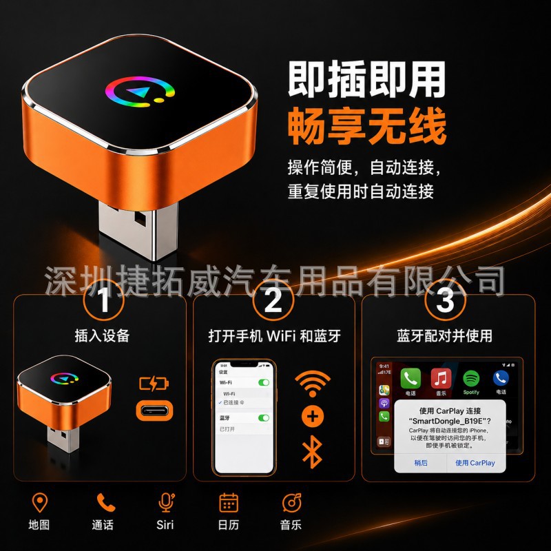 Cross-Border Car-Mounted Carplay Apple Android Auto Apple Car-Machine Connectivity Box Two-In-One Wireless Carplay