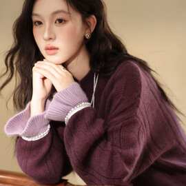 紫色慵懒感毛衣2025秋冬加厚宽松新款上衣女款