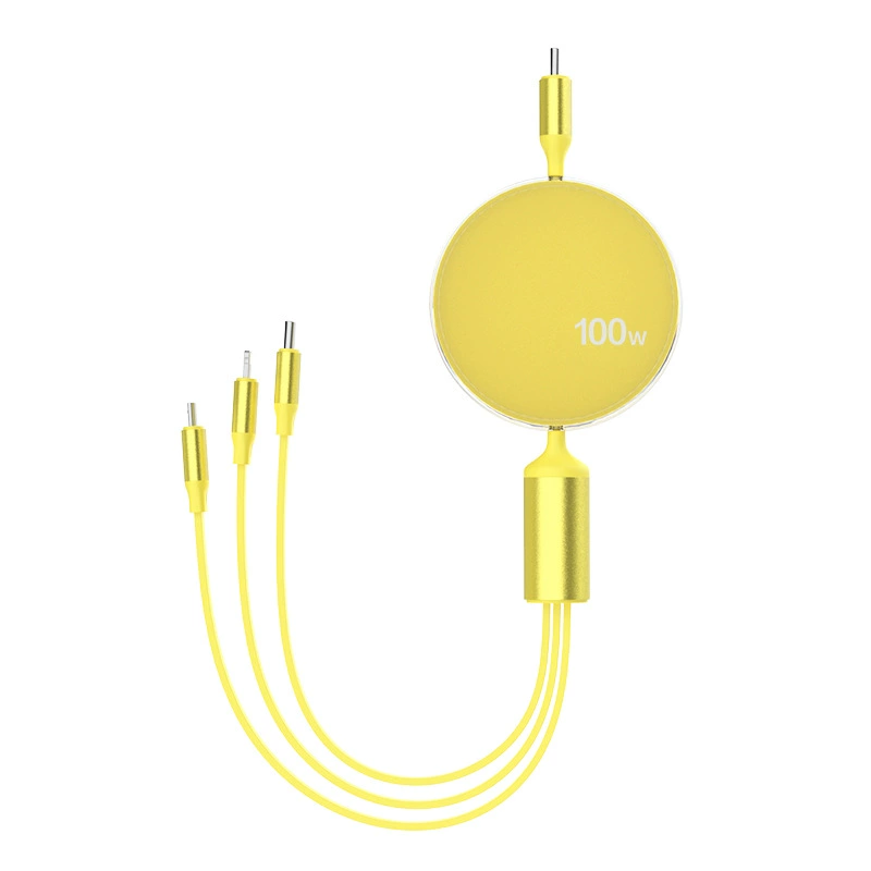 100W PD fast charging cable, 3‑in‑1 Type‑C + Micro + Lightning, retractable, 1-to-3