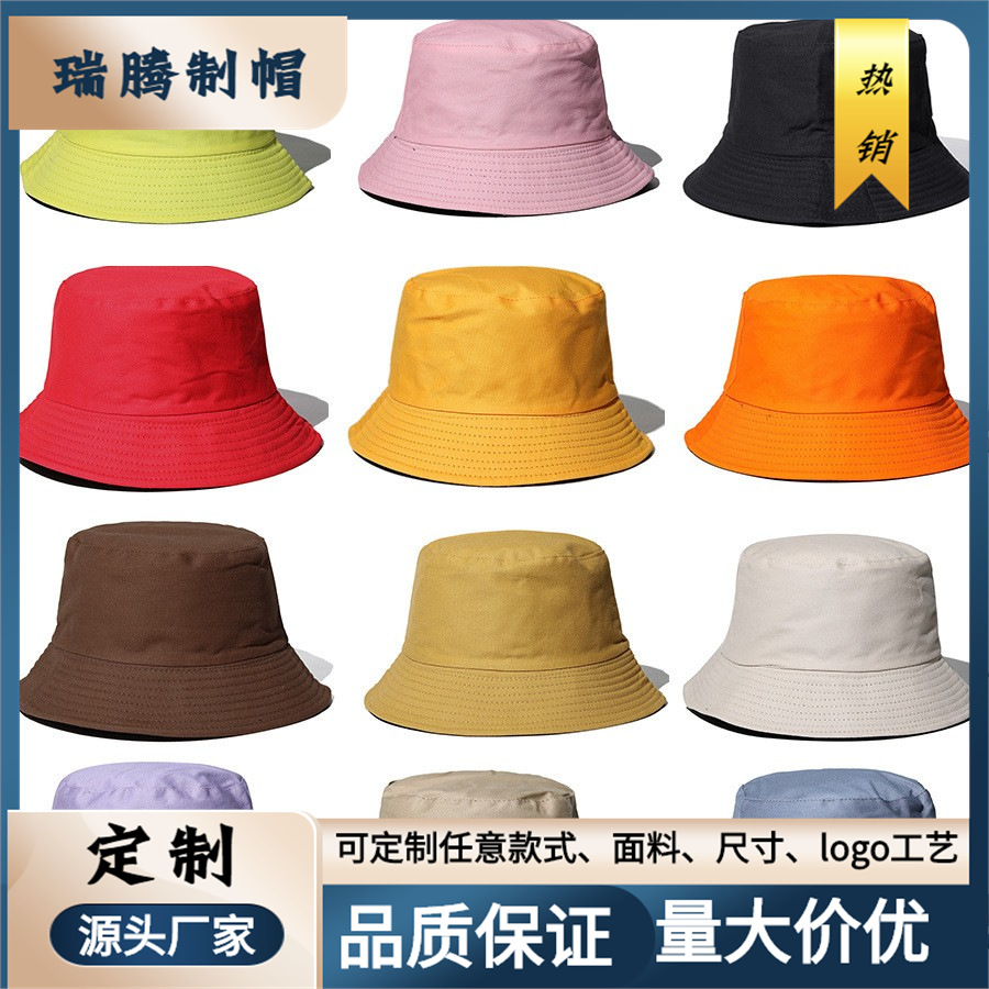 Sombrero de pescador de color sólido procesado con logotipo impreso para padres e hijos, sombrero de cubo informal para estudiantes al aire libre con protección solar y ala ancha