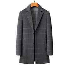 男士格子西装领羊毛大衣2025新款男装中年商务休闲简约毛呢外套男