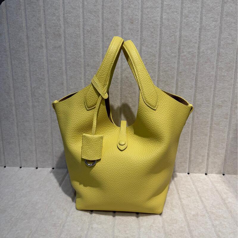 Raf Polo Basket Bag 2025 New Lychee Pattern Cowhide Bucket Bag Single Shoulder Crossbody Handheld Tote Women's Bag