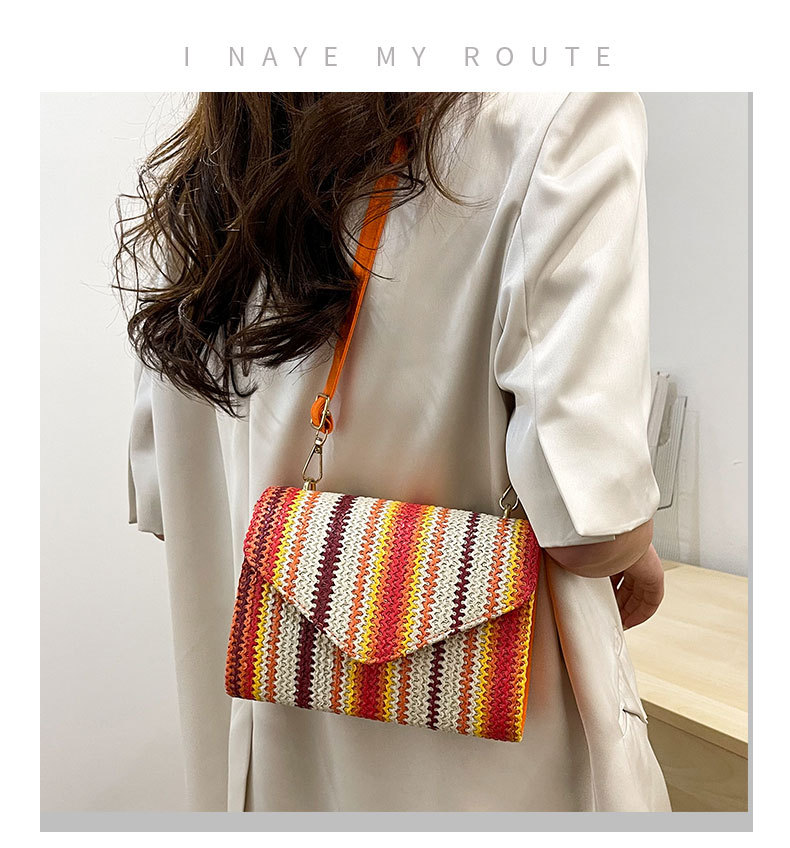 378g Weight Women's Straw Stripe Ethnic Style Classic Style Weave Square Magnetic Buckle Straw Bag