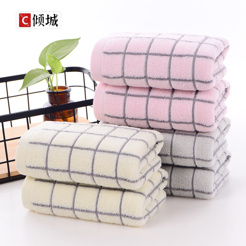 Factory wholesale checkered cotton towel soft absorbent adult face towel supermarket group purchase household face towel
