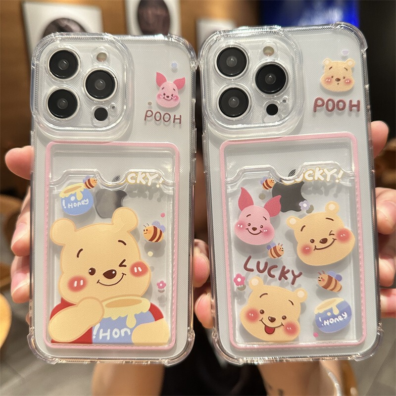 Can Hold Photos, Suitable for Apple 17 Promax Mobile Phone Case 16 New Model 15 Winnie the Pooh 14 Couple 12 Silicone Card Holder