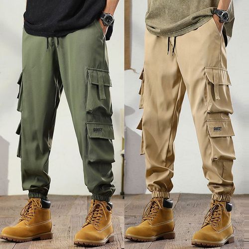 Men's Work Pants for Autumn/Winter, Ins Trend Brand, Large Pockets, Loose Casual, Versatile Fashion, Ankle-Tie Cotton Pants