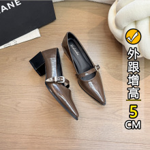 走量款外贸版2025年春秋季新款时尚百搭粗跟尖头高跟单鞋女韩版法