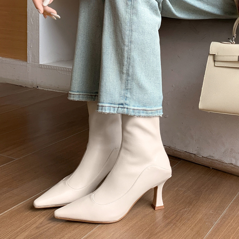 Very Temperament Size Size Refundable Skinny Boots 2024 Winter Thin High-heeled Stretch Pointed Stretch Leg Boots for Women