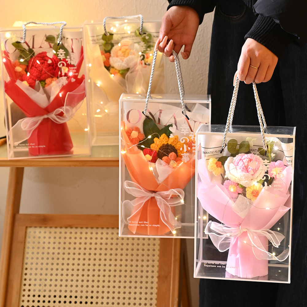 Flor de lana, flores de punto, flores de lana hechas a mano, flores de lana puff, flores de flores, flores de flores, regalos de cumpleaños, regalos de graduación, regalos de día de San Valentín