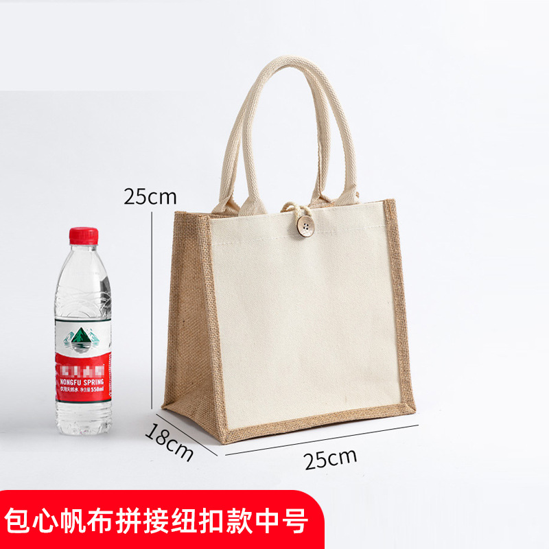 En stock bolso de lino No impreso logotipo impreso personalizado bolso Lino yute compras algodón y lino bolso de mano portátil personalizado