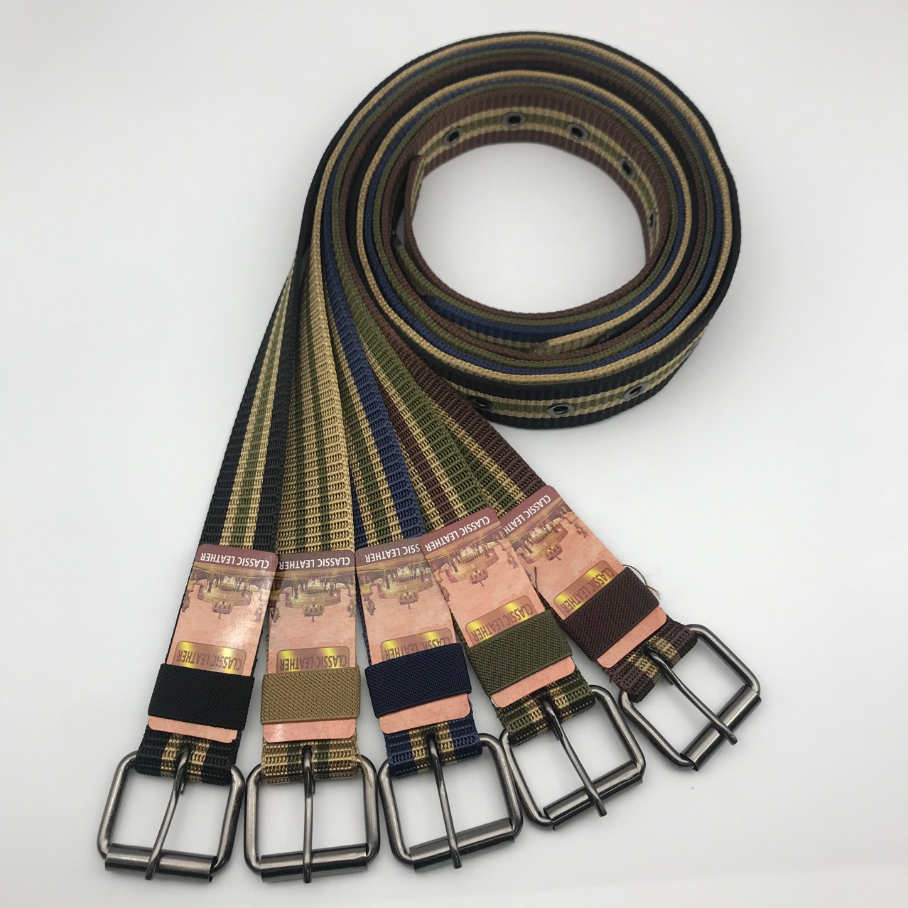 男士皮带4.0公分尼龙帆布气眼加厚针扣休闲条纹编织带厂家直销