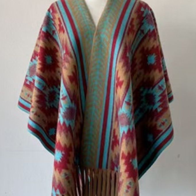 45-89 Tinta pintada capa gruesa caliente de color contrastante otoño invierno nuevo bufandas de capa de bordilla nacional chal a cuadros