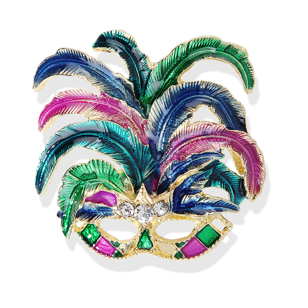 Cross-Border New European and American Classic Venetian Mask Brooch Rhinestone Enamel Oil Painting Women's Clothing Accessories Pin