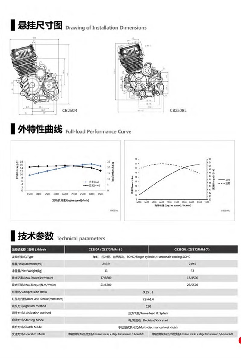 Zongshen Cb250R Four-Valve Air-Cooled Engine New Power Engine Kevius Off-Road Motorcycle Modification