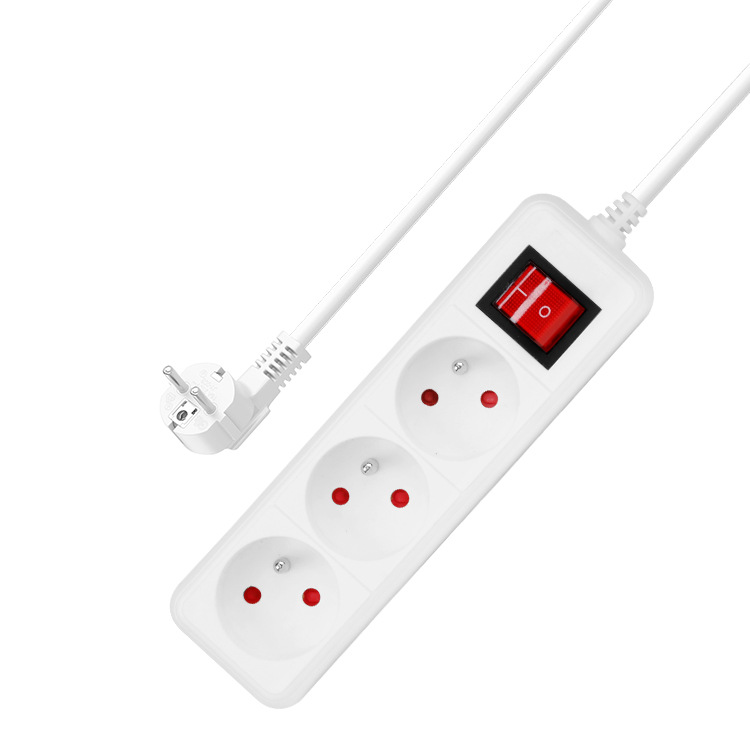 工厂直销3路带开关法式插排跨境排插大功率带线外贸接线板插板插