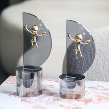 透明简约样板房客厅抽象现代小金人物雕塑艺术品酒店室内水晶摆件