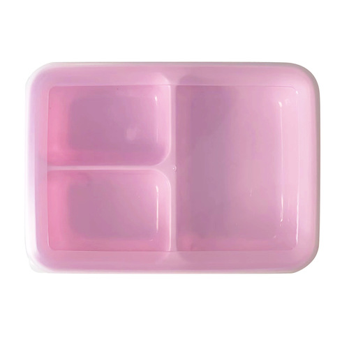 Rectangle plastic three-compartment lunch box, PP divided rice box, microwaveable, reusable, office worker lunch box