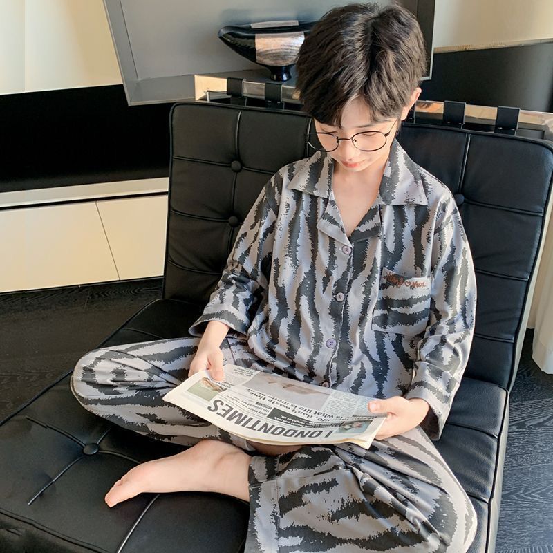 Primavera y otoño 2025 nuevo pijama de niño Cardigan manga larga primavera y otoño juvenil ropa de hogar set de algodón nublado