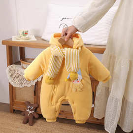 婴幼儿冬款连体衣星星人可爱简单爬服暖阳色调爬爬服加绒加厚奥粒