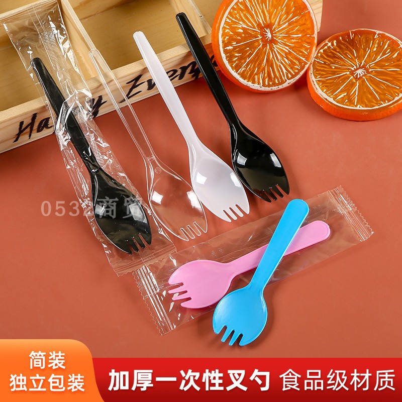 Disposable fork and spoon plastic individual packaging spoon integrated cake fork dessert salad commercial single fork