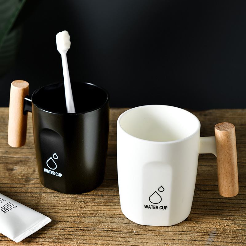 Designer Toothbrush Holder With Wooden Handle And Contrast Cup_voghion.com