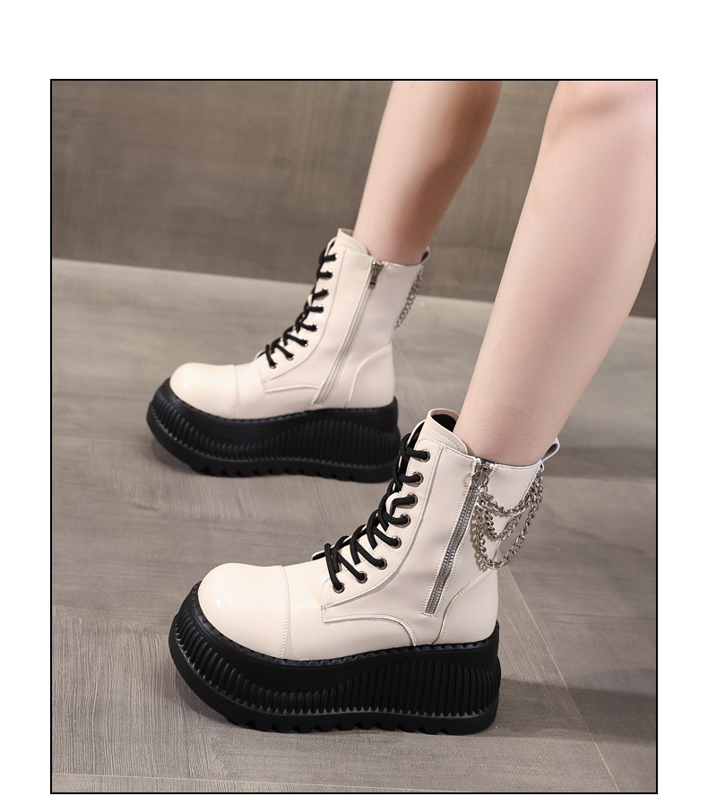 Boot Martin nữ cổ thấp đế dày tăng chiều cao, đế bánh xốp mềm — Màu be chi tiết 13