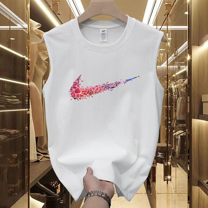 Heavy Cotton Printed Men's Sports Vest Summer New Round Neck Sleeveless T-shirt Loose Fashion Brand Top Heavy Cotton Printed Men's Sports Vest Summer New Round Neck Sleeveless T-shirt Loose Fashion Brand Top
