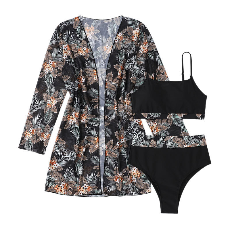 Bikini de Tres Piezas con Malla de Poliéster para Natación y Playa