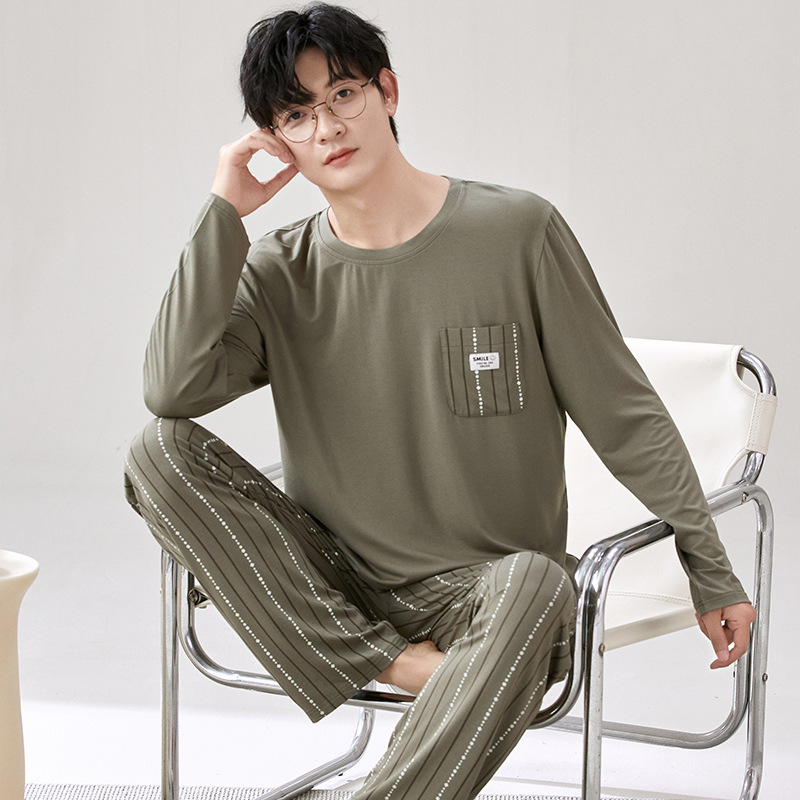 New Modal Men's Pajamas suit Autumn and Winter Long Sleeve Trousers plus size Casual Home Wear Men's Outwear