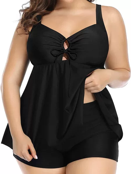 Amazon Women's Two-Piece Swimsuit Cross-Border Plus Size Swimsuit Tummy Control Swimsuit Top with Shorts Fat Woman Swimsuit