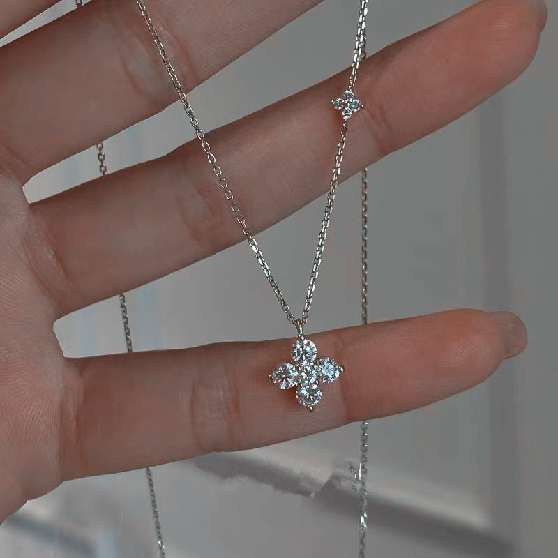 Sterling Silver Double Clover Necklace - detail view