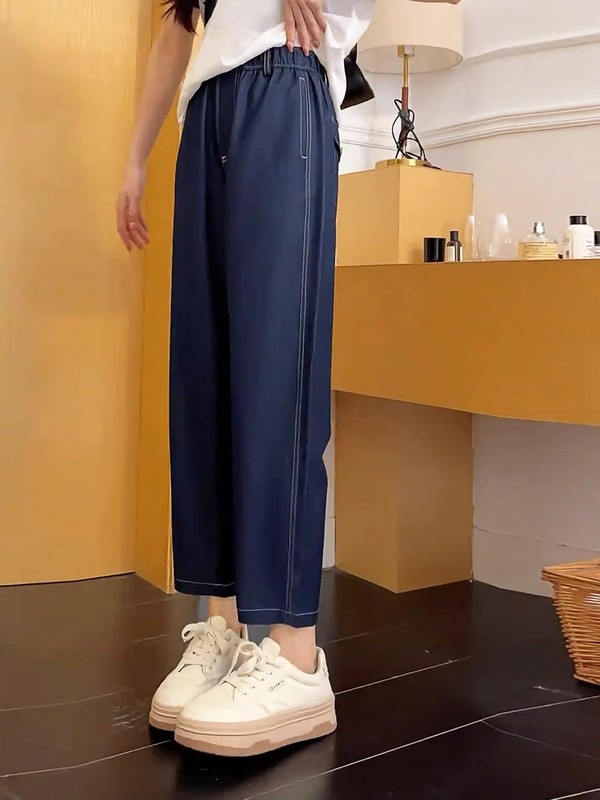 2025夏の新型の大きいサイズの天糸のジーパンの女性の薄い金はやせているダイコンのお父さんのズボンの9分は肉のハーレムのズボンを遮ります|undefined