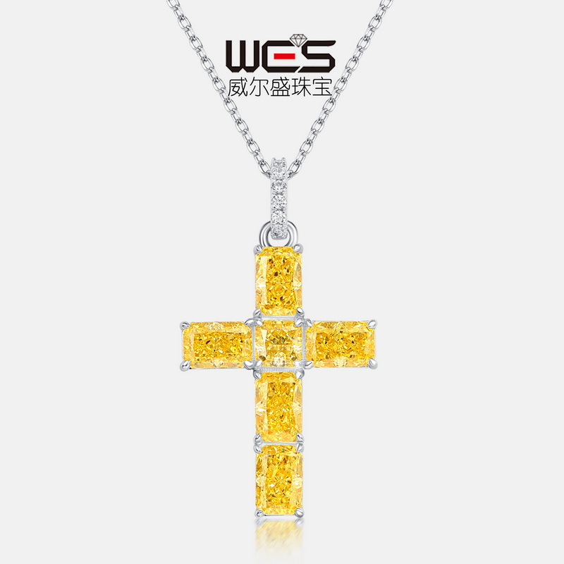Wilsheng nuevo S925 cruz de plata de alto carbono diamante colgante europeo y americano rap hip hop hombres y mujeres clavícula Cadena de alto sentido