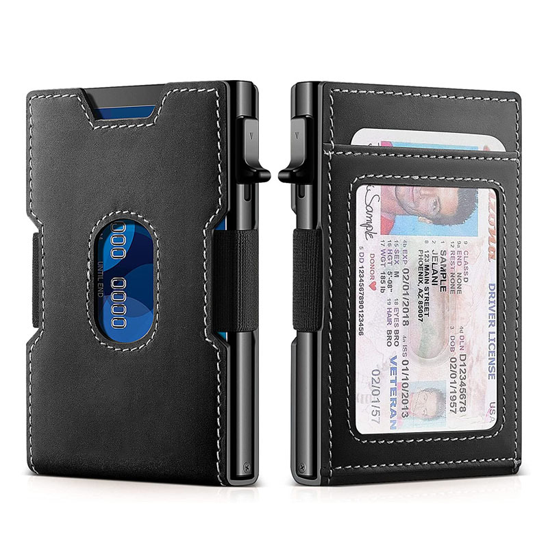 欧美新款透明ID窗口RFID防盗刷卡包外贸批发多功能男士真皮钱包