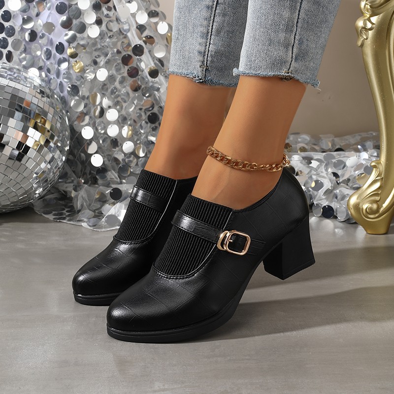 Zapatos de boca profunda zapatos de punta zapatos de tacones altos zapatos de mujer tacones gruesos suelos suaves no cansan los pies zapatos de madre zapatos de mujer suelos suaves no cansan los pies