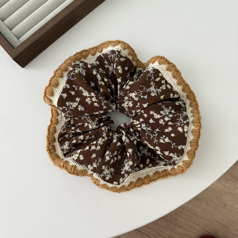 复古油画荷叶边大肠圈双拼花苞发圈女扎头发发饰头绳韩国发绳头饰|undefined