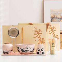 跨境专供亚马逊新品日式熊猫陶瓷抹茶碗茶筅立套装宋代点茶具礼盒