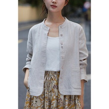 品质棉麻小开衫2025秋季新款休闲宽松上衣文艺中式立领亚麻外套女
